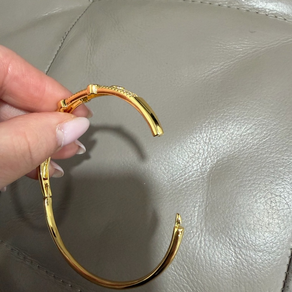 Gold Double Layer Rhinestone Bangle Bracelet - Picture 5 of 5